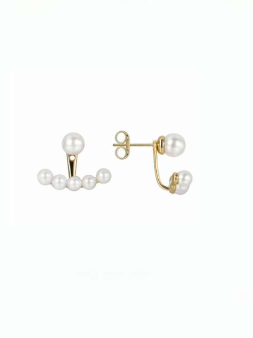 Golden Pearl Earrings Brass Imitation Pearl Geometric Minimalist Stud Earring