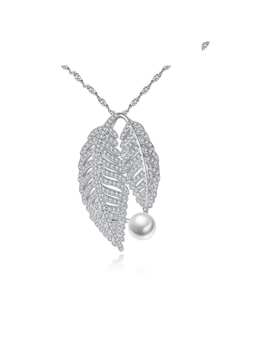 CCUI 925 Sterling Silver Cubic Zirconia Fashion luxury leaves pendant  Necklace 0