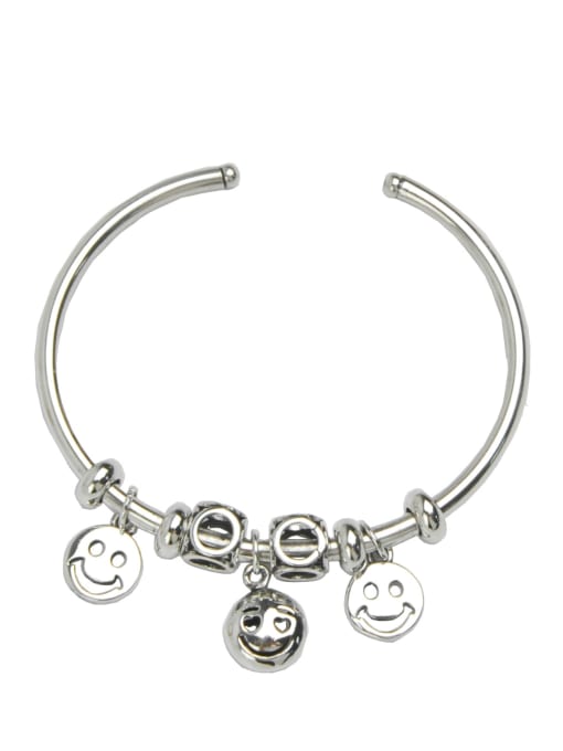 SHUI Vintage Sterling Silver With Platinum Plated Fashion Smooth Smiley Bangles 0