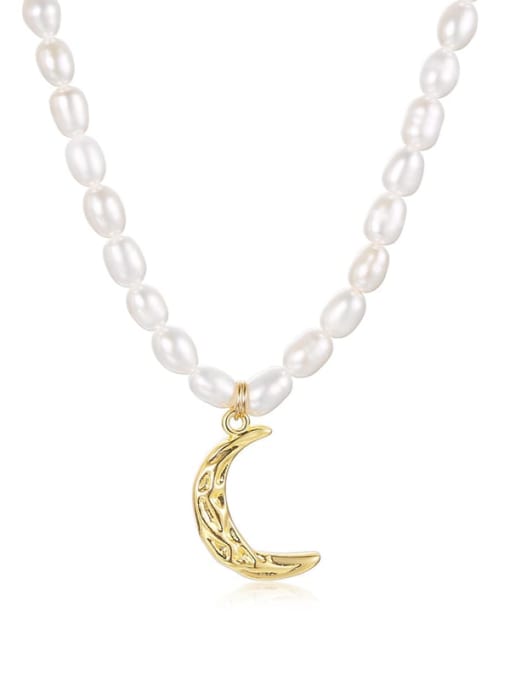 CONG Stainless steel Freshwater Pearl Moon Minimalist Necklace 3