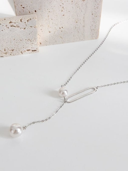 DAKA S925 pure silver simple temperament Shell Bead Long Necklace 2
