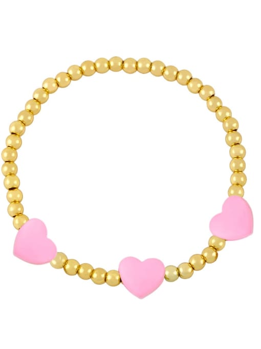 Pink Brass Enamel Heart Trend Beaded Bracelet
