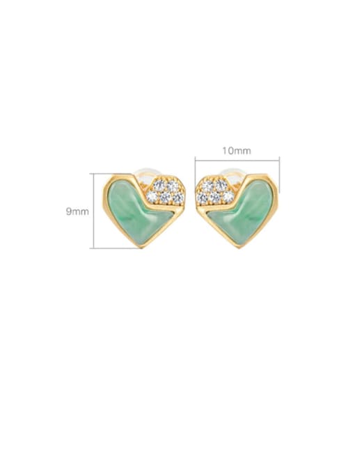 DEER 925 Sterling Silver Jade Heart Cute Stud Earring 3