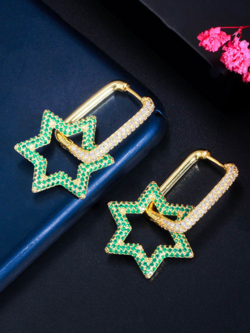 Two color white green Brass Cubic Zirconia Geometric Luxury Huggie Earring