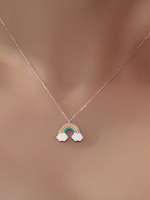 BeiFei Minimalism Silver 925 Sterling Silver Enamel Rainbow Minimalist Necklace 1