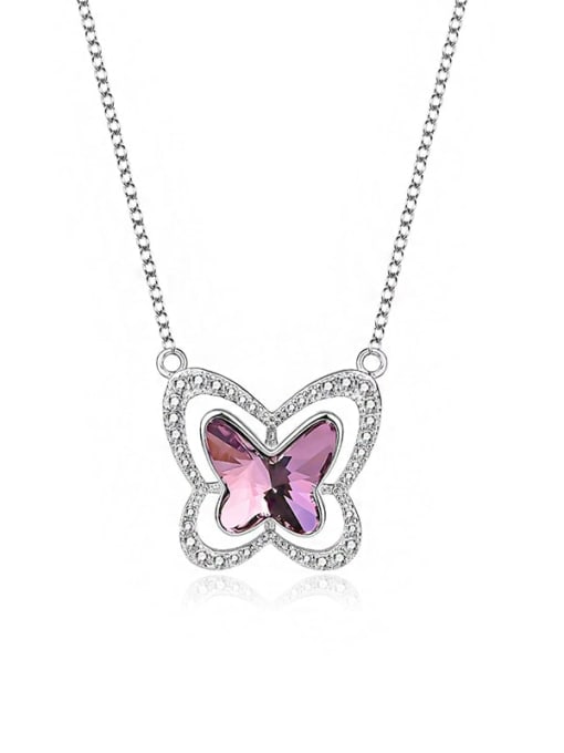 JYXZ 018 (purple red) 925 Sterling Silver Austrian Crystal Butterfly Classic Necklace