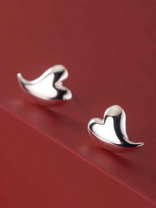 Rosh 925 Sterling Silver Smooth Heart Minimalist Stud Earring 3