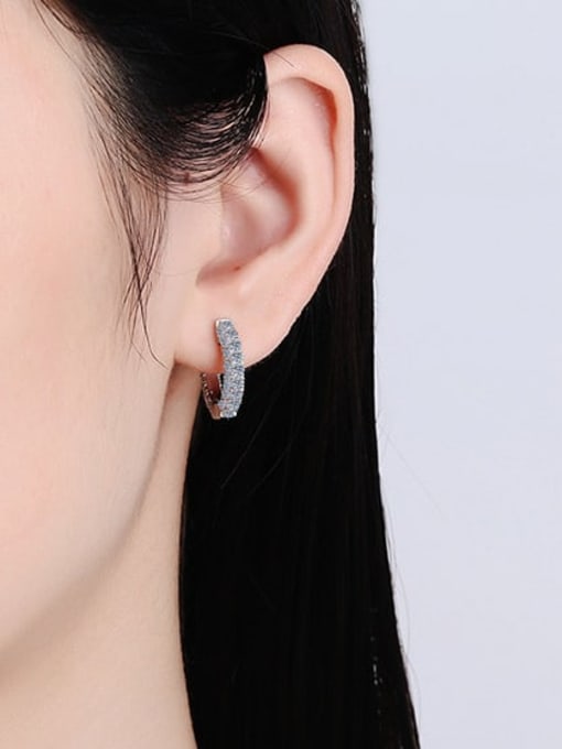 MOISS 925 Sterling Silver Moissanite Geometric Dainty Huggie Earring 1