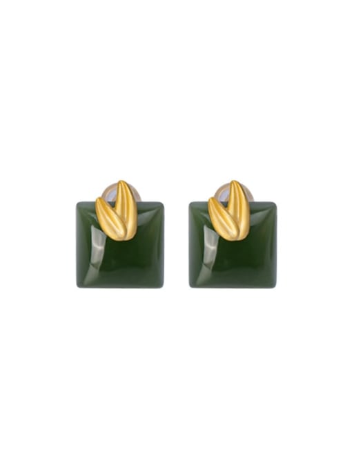 DEER 925 Sterling Silver Jade Square Minimalist Stud Earring 2
