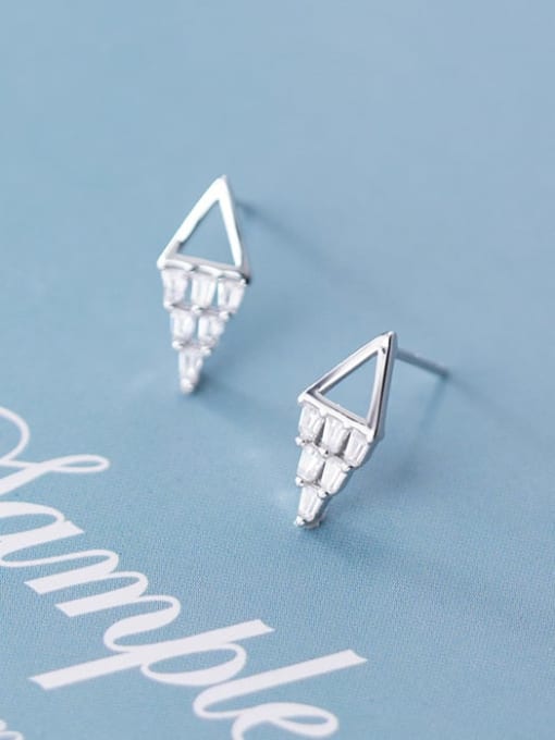 Rosh 925 sterling silver square  cubic zirconia  minimalist stud earring