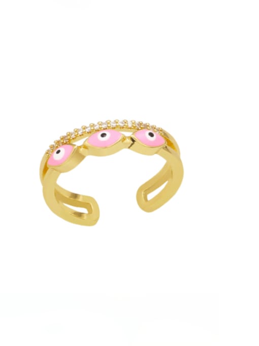Pink Brass Enamel Cubic Zirconia Evil Eye Minimalist Band Ring
