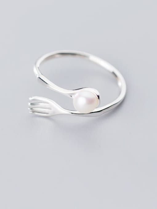 Rosh 925 sterling silver imitation pearl white irregular minimalist free size ring 2