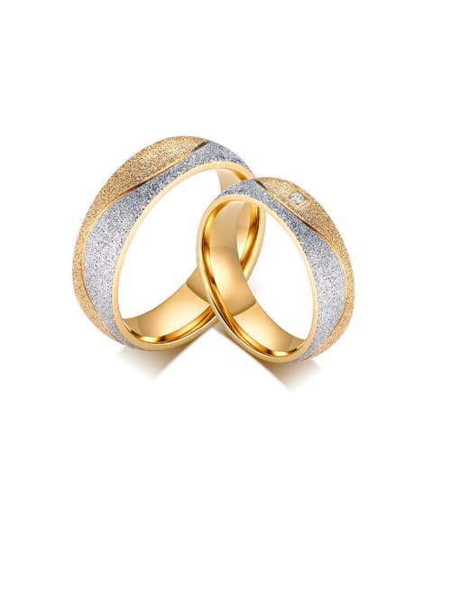 CONG Stainless Steel With Gold Plated Simplistic Round Two-Tone Couple Band Rings 0