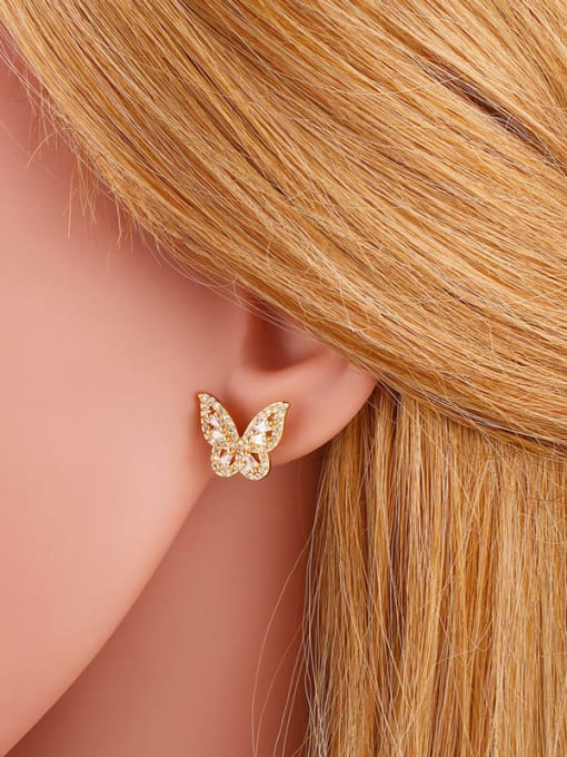 CC Brass Cubic Zirconia Butterfly Dainty Stud Earring 1
