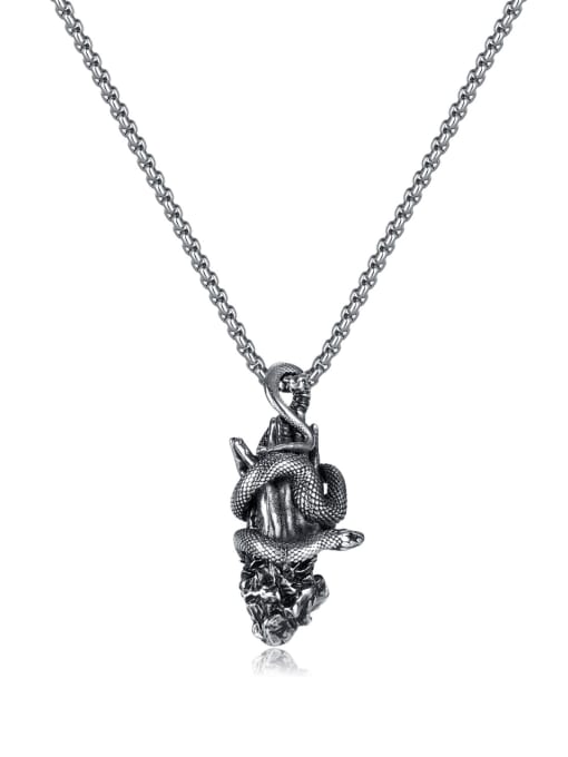 GX2345 Steel Color Single Pendant Stainless steel Snake Hip Hop Necklace