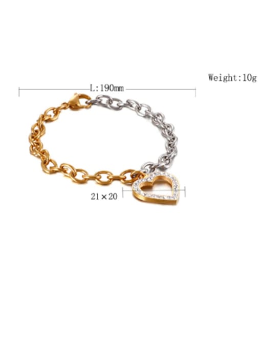 KAKALEN Stainless Steel White Rhinestone Hollow Heart Minimalist  Chain  Bracelet 2