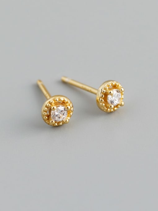 Gold (plastic plug) 925 Sterling Silver Cubic Zirconia Round Vintage Stud Earring