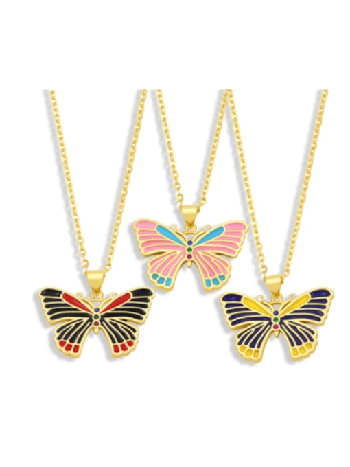 CC Brass Enamel Butterfly Vintage Necklace 0