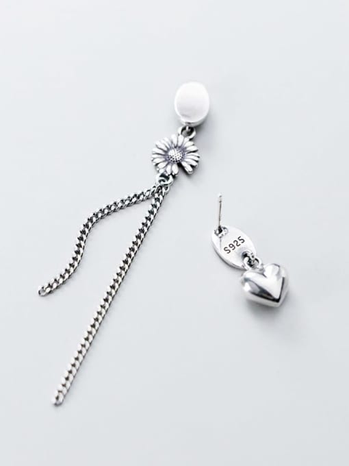 Rosh 925 Sterling Silver Retro  Daisy Asymmetric Chain Tassel Threader Earring 1