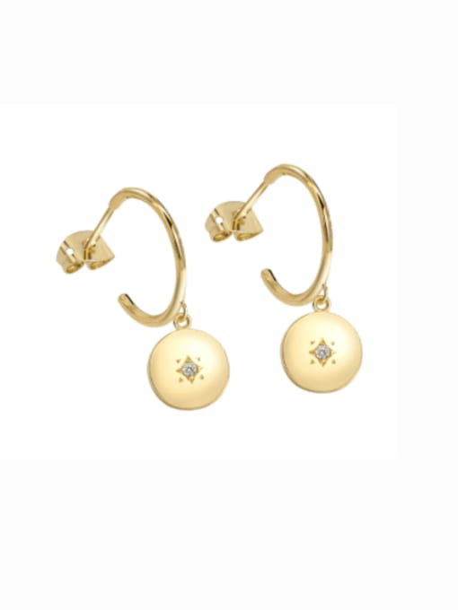 Gold Round Diamond Earrings Brass Geometric Minimalist Drop Earring