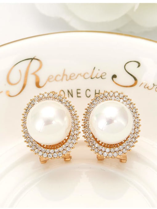 Champagne gold Copper Imitation Pearl Round Dainty Stud Earring
