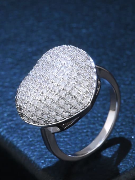 platinum Brass Cubic Zirconia Heart Statement Cocktail Ring