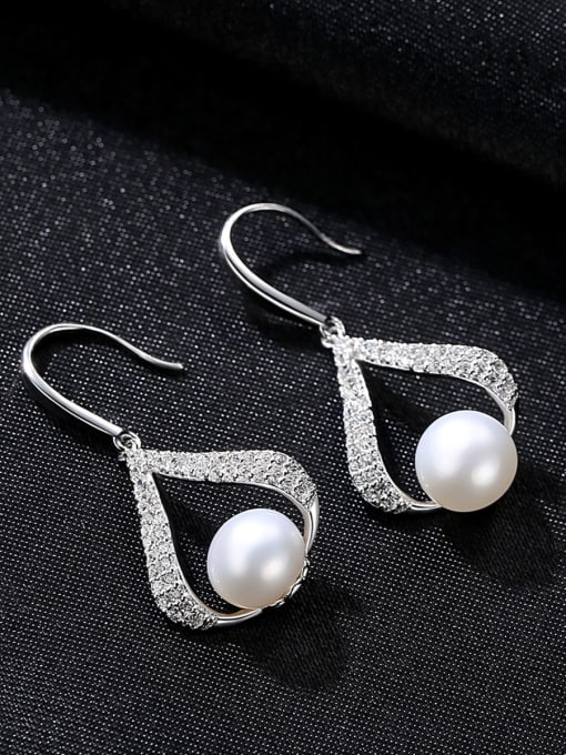 CCUI 925 Sterling Silver Freshwater Pearl White Geometric Trend Drop Earring 3