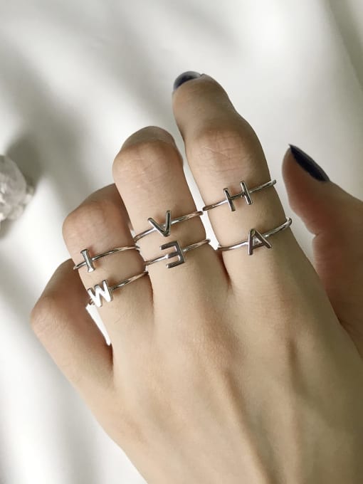 Boomer Cat 925 Sterling Silver 26 English  letter minimalist Free Size Midi ring 2