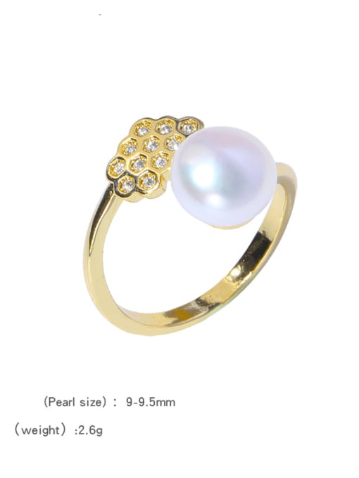 RAIN Brass Freshwater Pearl Flower Cute Band Ring 0