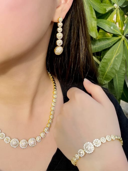 L.WIN Brass Cubic Zirconia Luxury Geometric  Earring Bracelet and Necklace Set 2