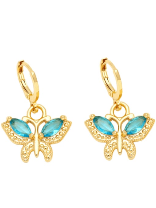 light blue Brass Cubic Zirconia Butterfly Trend Huggie Earring