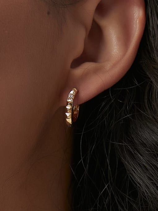 CHARME Brass Cubic Zirconia Geometric Vintage Huggie Earring 1
