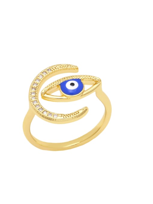 Dark blue Brass Enamel Cubic Zirconia Evil Eye Vintage Band Ring