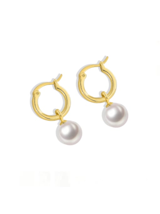Golden Pearl Earrings Brass Imitation Pearl Geometric Minimalist Huggie Earring