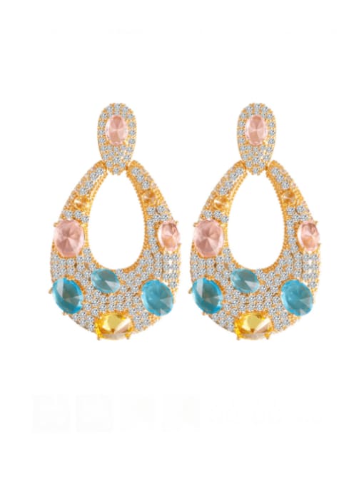 Color A Brass Cubic Zirconia Water Drop Luxury Cluster Earring