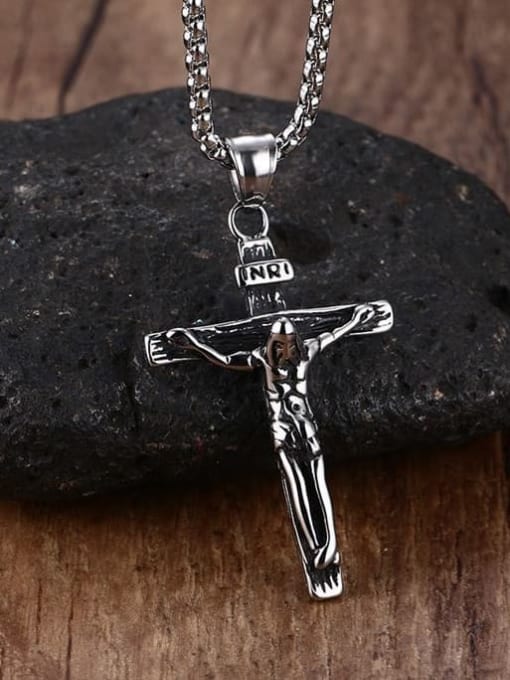 CONG Stainless steel Rhinestone Cross Vintage Regligious Necklace 4