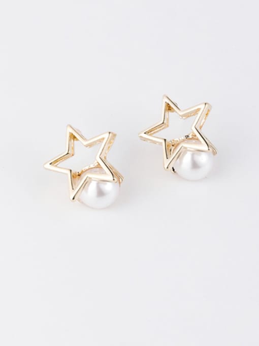 Girlhood Zinc Alloy Imitation Pearl White Star Minimalist Stud Earring 1
