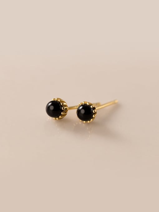 Black Shell Pearl+ Gold 925 Sterling Silver Imitation Pearl Round Minimalist Stud Earring