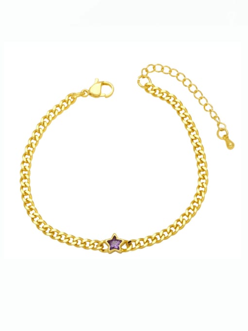 purple Brass Cubic Zirconia Pentagram Hip Hop Link Bracelet