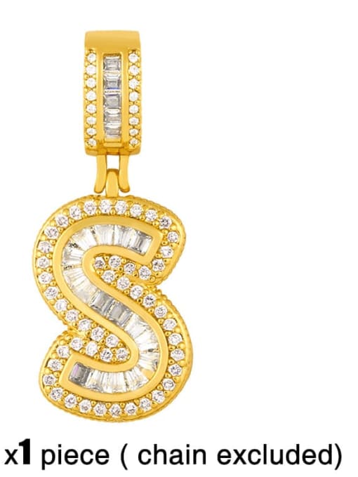 S (without chain) Brass Letter  Cubic Zirconia Vintage Pendant