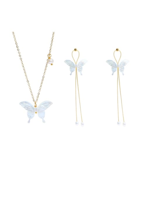 RAIN Brass Shell  Minimalist ButterflyEarring and Necklace Set
