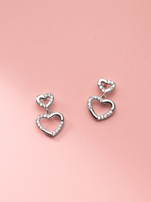 Rosh 925 Sterling Silver Rhinestone Heart Minimalist Drop Earring 2
