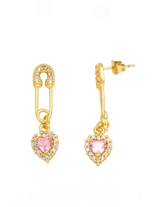 pink Brass Cubic Zirconia Heart Vintage Huggie Earring