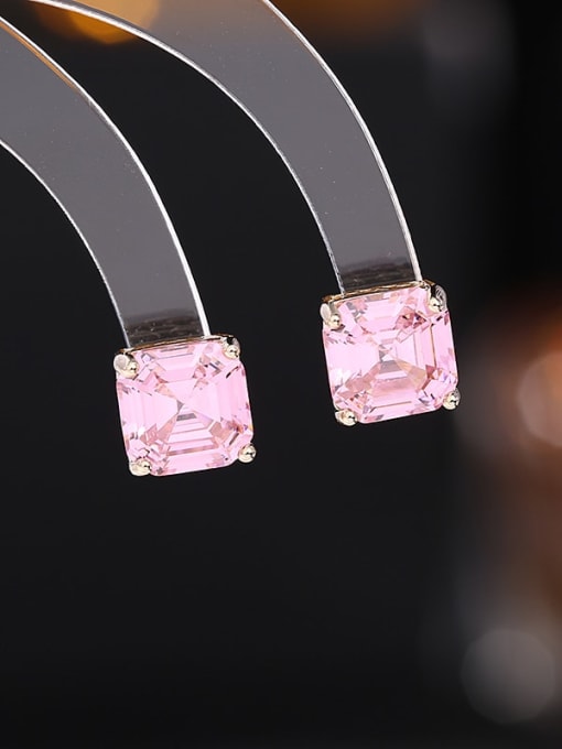 Pink Brass Cubic Zirconia Square Luxury Stud Earring