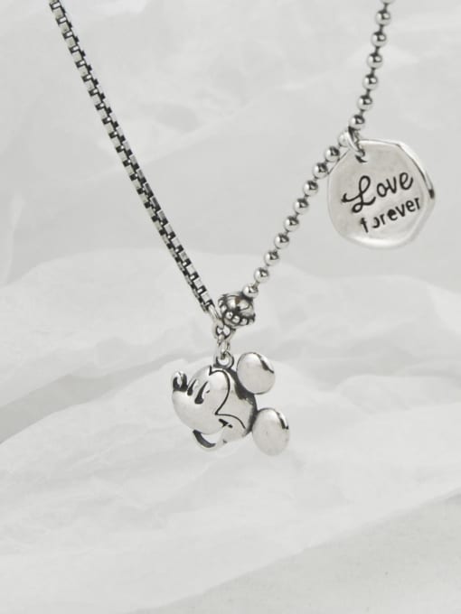 SHUI Vintage Sterling Silver With Antique Silver Plated Simplistic Mickey letters Necklaces 3