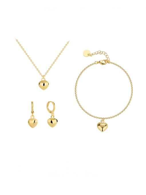 Gold Three piece Set Brass Minimalist Heart  Earring Bangle And Necklace Set