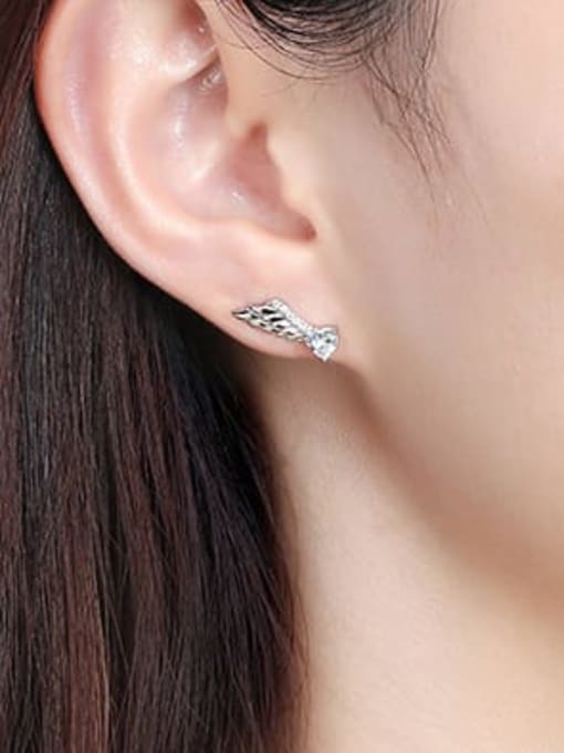 RINNTIN 925 Sterling Silver Cubic Zirconia Wing Cute Stud Earring 1