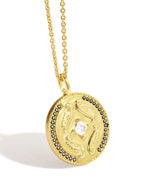 Gold black diamond round Necklace Brass Cubic Zirconia Geometric Minimalist Necklace