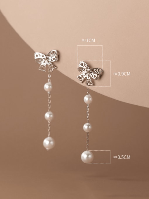 Rosh 925 Sterling Silver Imitation Pearl Tassel Minimalist Drop Earring 3
