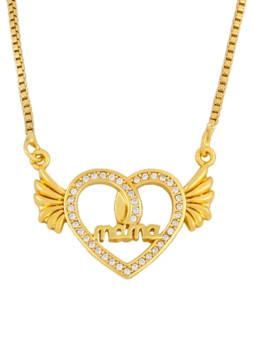 White zirconium Brass Cubic Zirconia Wing Vintage heart Pendant Necklace